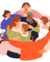 A diverse group of individuals hug each other