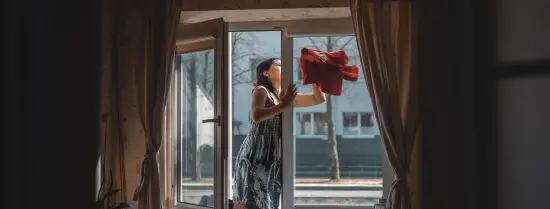 Woman cleaning the windows